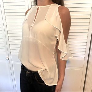 Sheer White Flutter Sleeve Blouse